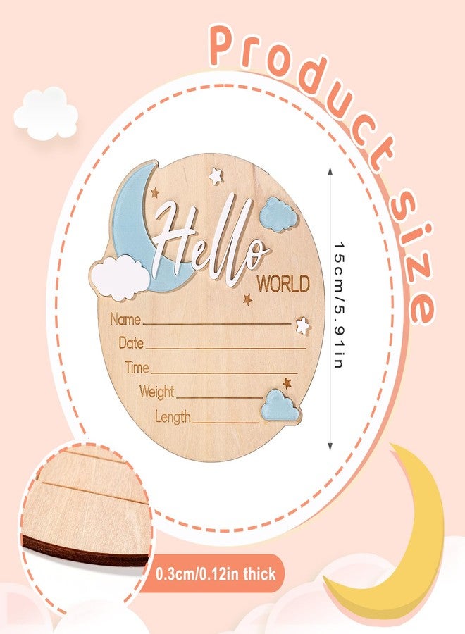 Penitue Baby Announcement Sign, 15cm/5.91in Wooden Hello World Newborn Welcome Sign Birth Baby Name Plaques for Hospital Nursery & Child Room - Image 2